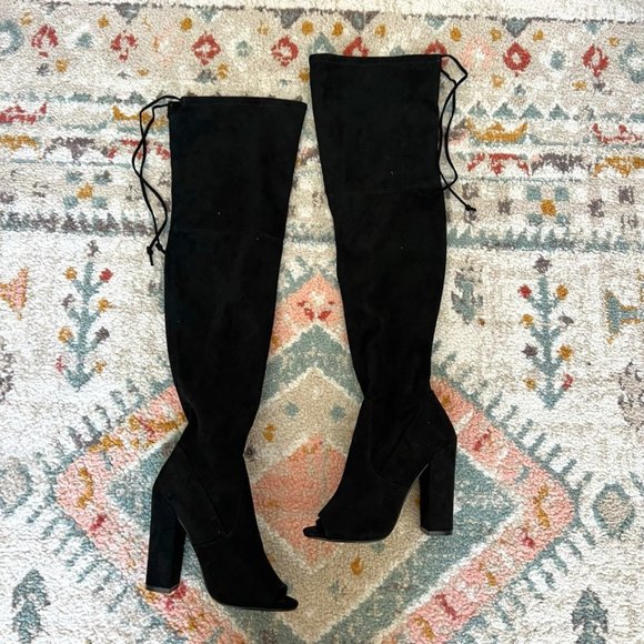 Steve Madden Shoes - Steve Madden Elliana Over The Knee Boots Black Suede Open Toe Size 6